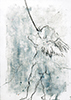 Sakrale Zeichnung 31, Din A6, Bleistift, Graphit und Wachsmalkreide auf Karteikarte, 2000