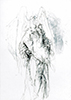 Sakrale Zeichnung 49, Din A6, Bleistift, Graphit und Wachsmalkreide auf Karteikarte, 2000