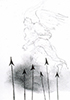 Sakrale Zeichnung 53, Din A6, Bleistift, Graphit und Wachsmalkreide auf Karteikarte, 2000