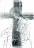 Sakrale Zeichnung 59, Din A6, Bleistift, Graphit und Wachsmalkreide auf Karteikarte, 2000