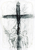 Sakrale Zeichnung 68, Din A6, Bleistift, Graphit und Wachsmalkreide auf Karteikarte, 2000