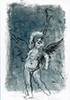 Sakrale Zeichnung 73, Din A6, Bleistift, Graphit und Wachsmalkreide auf Karteikarte, 2000