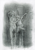 Sakrale Zeichnung 78, Din A6, Bleistift, Graphit und Wachsmalkreide auf Karteikarte, 2000
